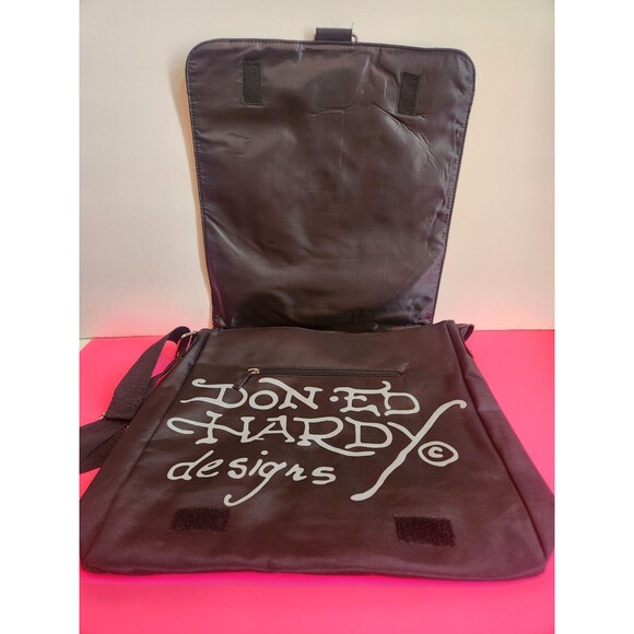 NEW Y2K Ed Hardy Christian Audigier Messenger Crossbody Bag Black Skulls VINTAGE - Picture 15 of 16